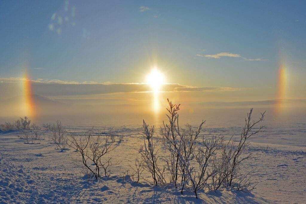 winter, sun, bright sun, snow, landscape, nature, sky, cold, sunny, frost, white, travels, halo, the halo effect, three suns, snow desert, travelling, north, halo, halo, halo, halo, halo, travelling, travelling, travelling